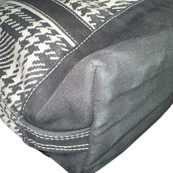 Lands’ End Large Canvas Tote Bag Black White Plaid Houndstooth Shoulder Carryall - Picture 6 of 15